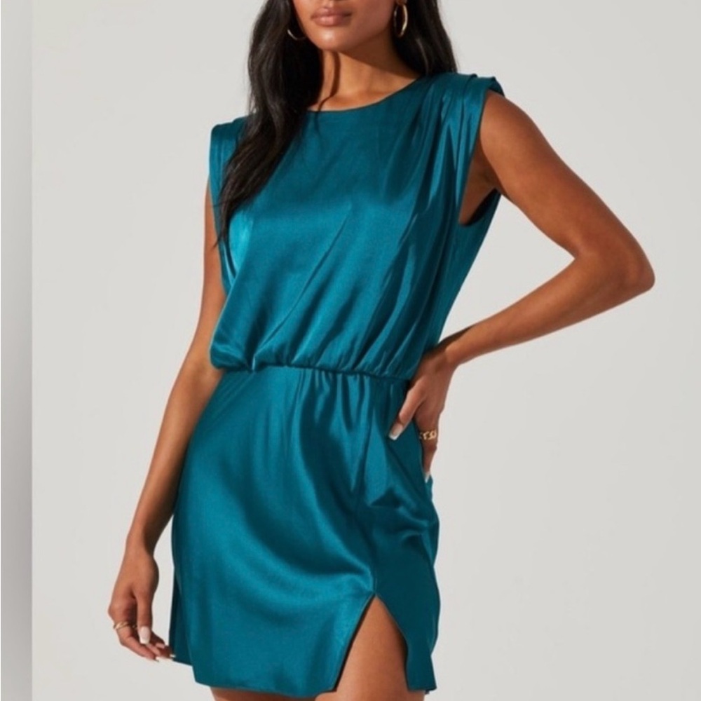 NWT Astr the Label Teal Satin Dress
